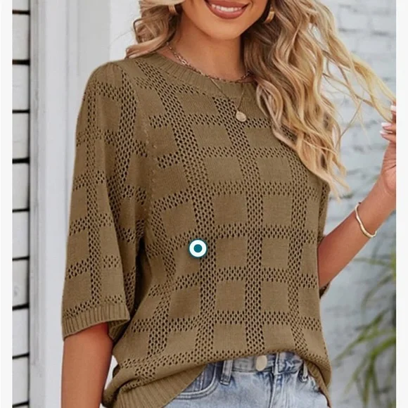 Dokotoo Women's short sleeve lightweight crochet knit top - brand new with tags - Picture 5 of 6